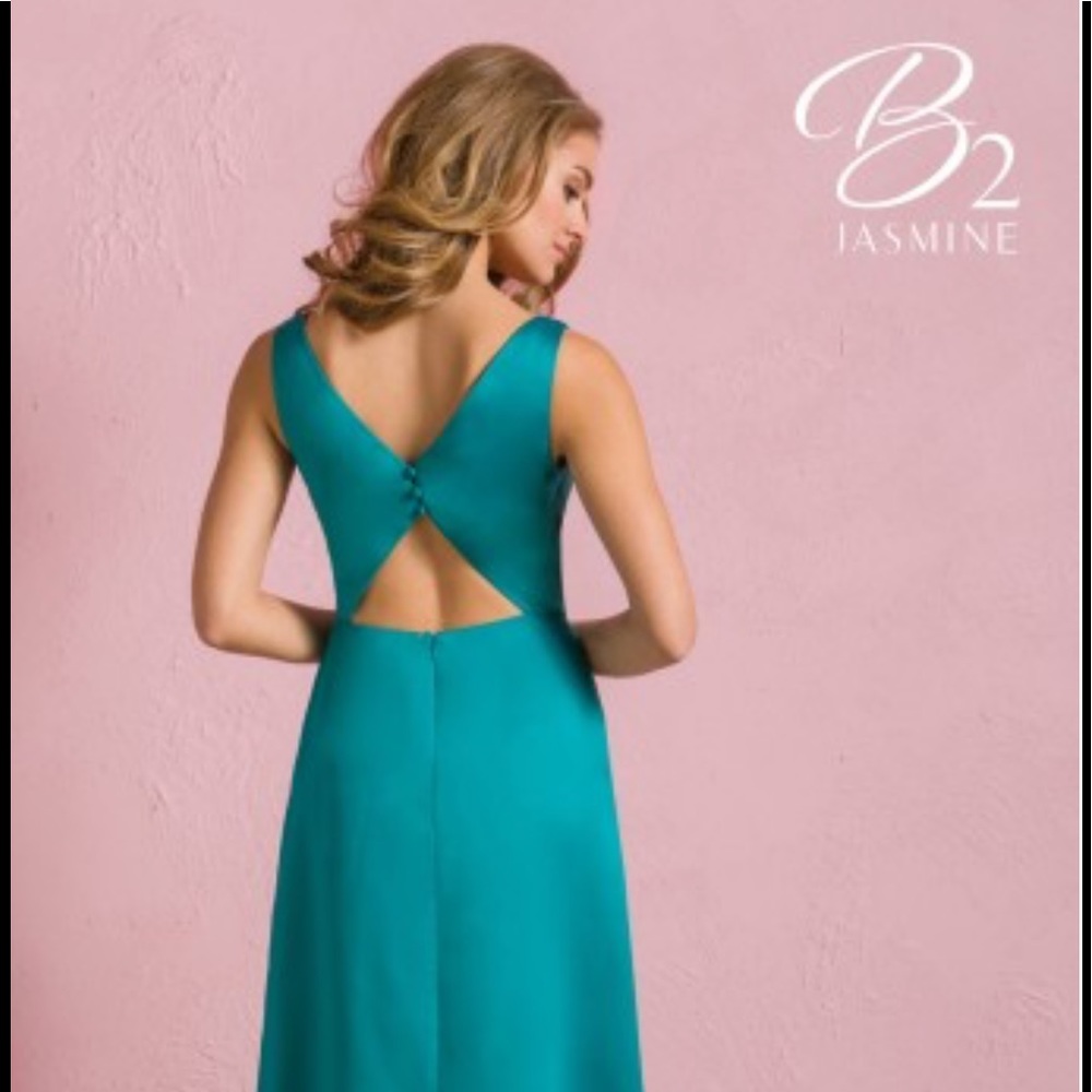 Poly Satin Floor Length _ Teal - Picture 8 of 11